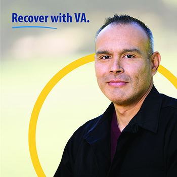 Veteran standing with trees behind him with text that reads “recover with VA.”