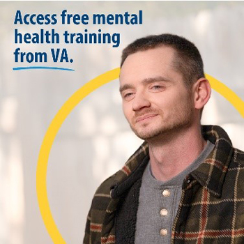 A Veteran standing outside. Text on the image reads, “Access free mental health training from VA.”