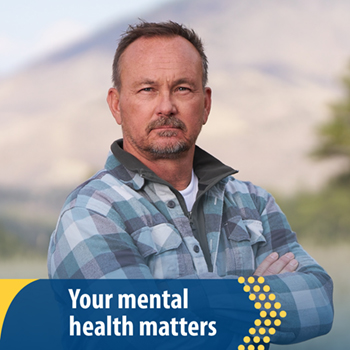 Veteran standing outdoors. Text reads: Your mental health matters.